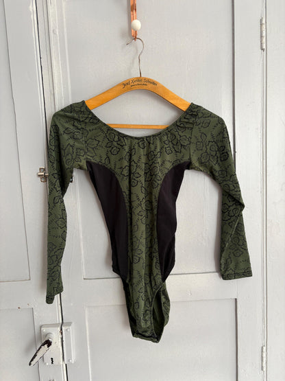 Moody Green Floral Gothic Bodysuit — back view