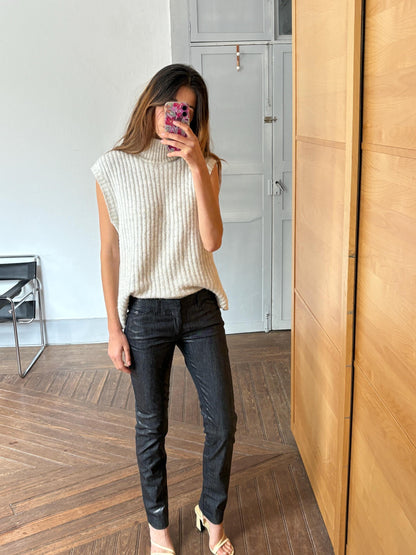 Vintage Metallic Black Pants, Drykorn Slim Fit Trousers