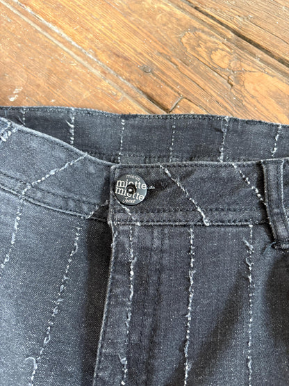 Vintage Black Pinstripe Jeans — fabric close-up