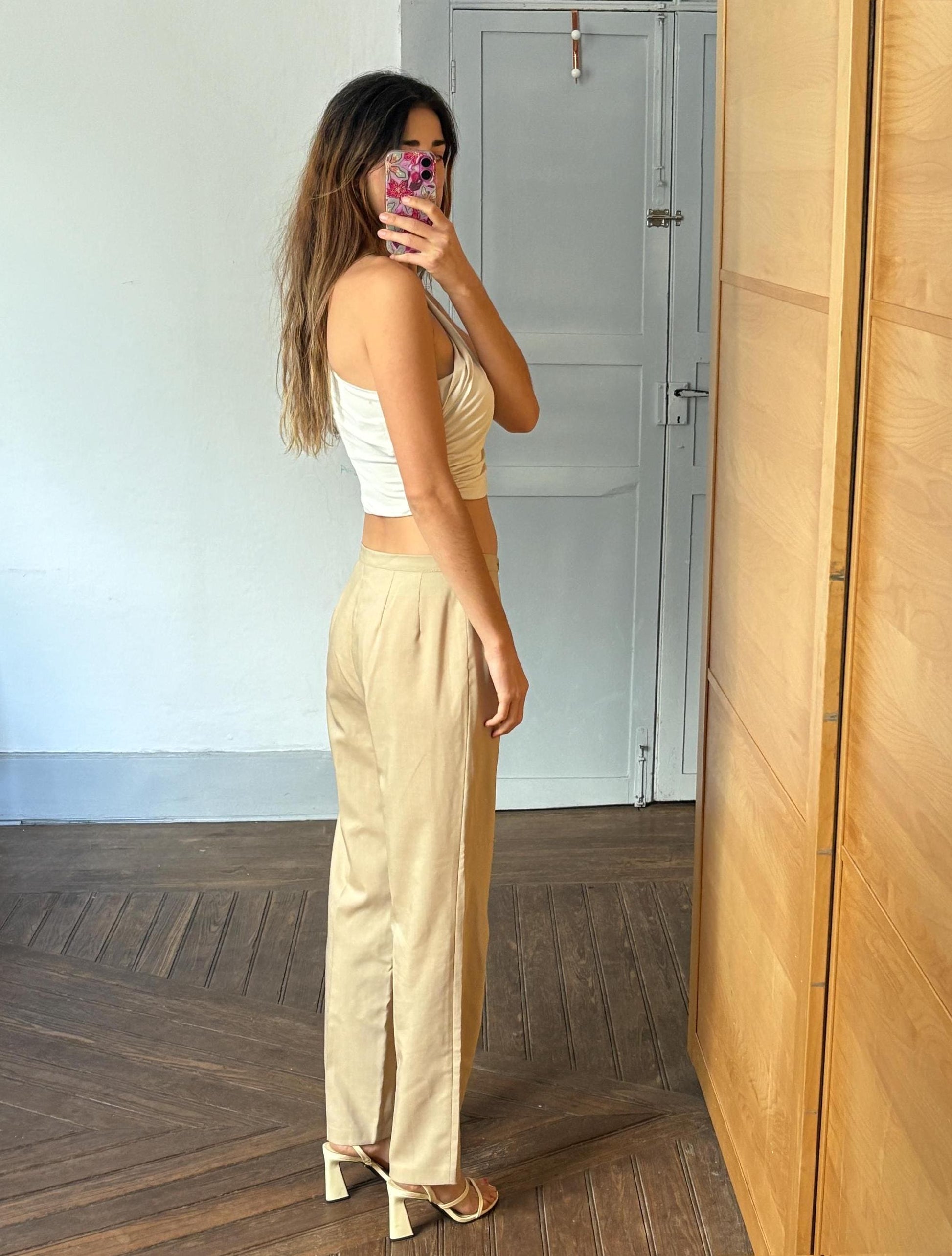Vintage Rachele Cati High Waisted Wool Trousers – Size M / Elegant Beige Designer Pants