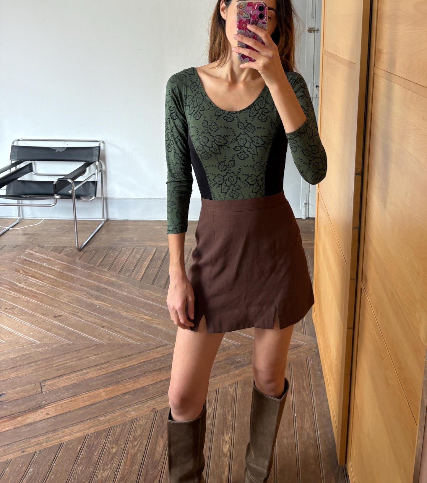 Vintage dark academia floral bodysuit, moody green & black romantic dancewear, gothic balletcore long sleeve leotard, unique vintage