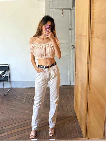 Vintage Beige Cotton Trousers, 90s Style — back view
