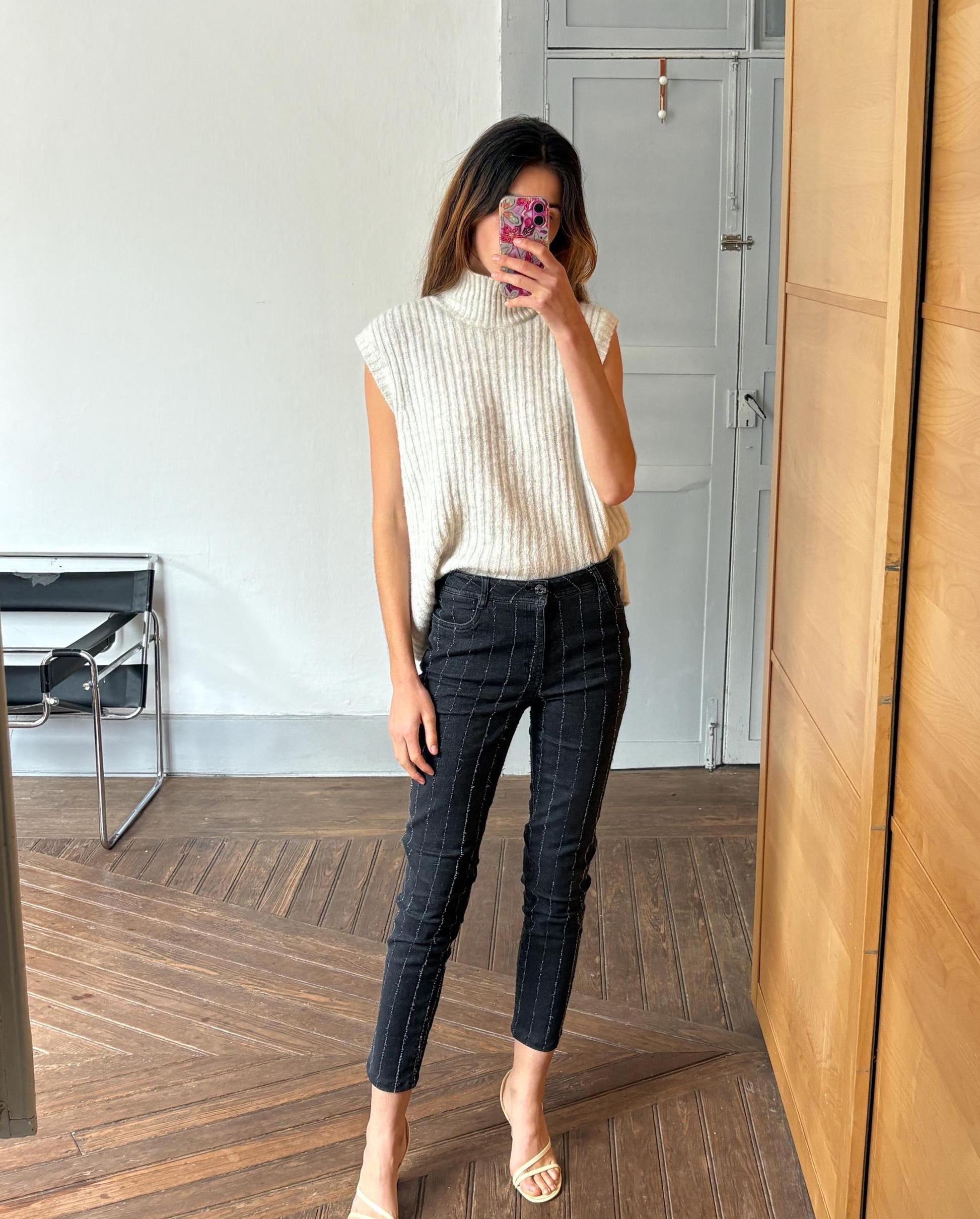 Vintage Miette Black Pinstripe Jeans – Made in Spain – Elegant & Effortlessly Cool