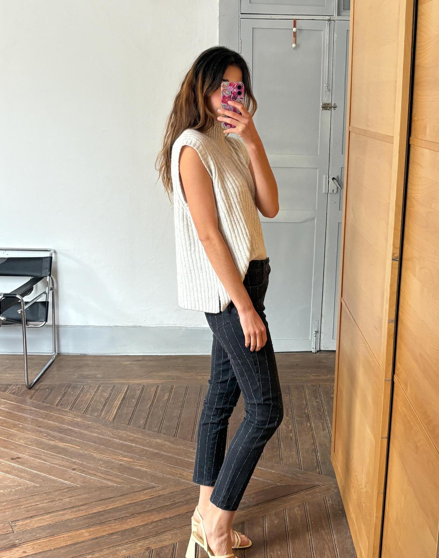 Vintage Black Pinstripe Jeans — detail