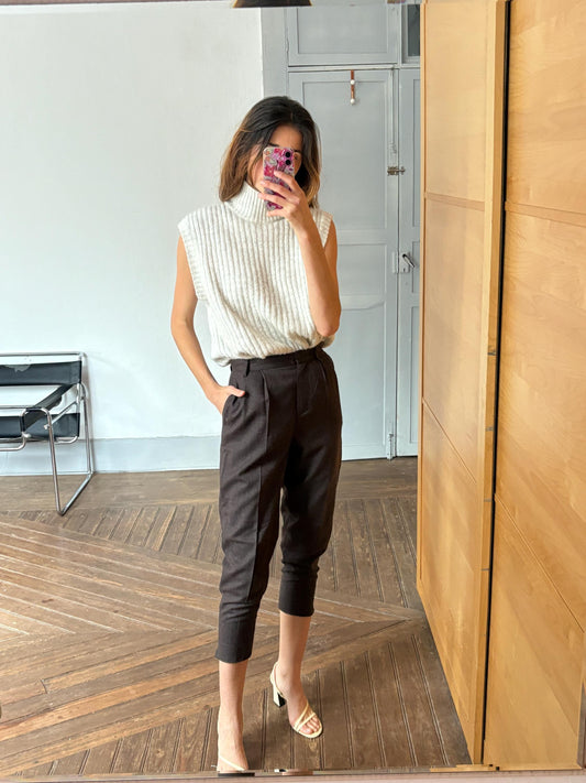 Vintage Sisley Wool Cropped Trousers – Italian-Made Sophistication in Dark Academia Style, XS - S