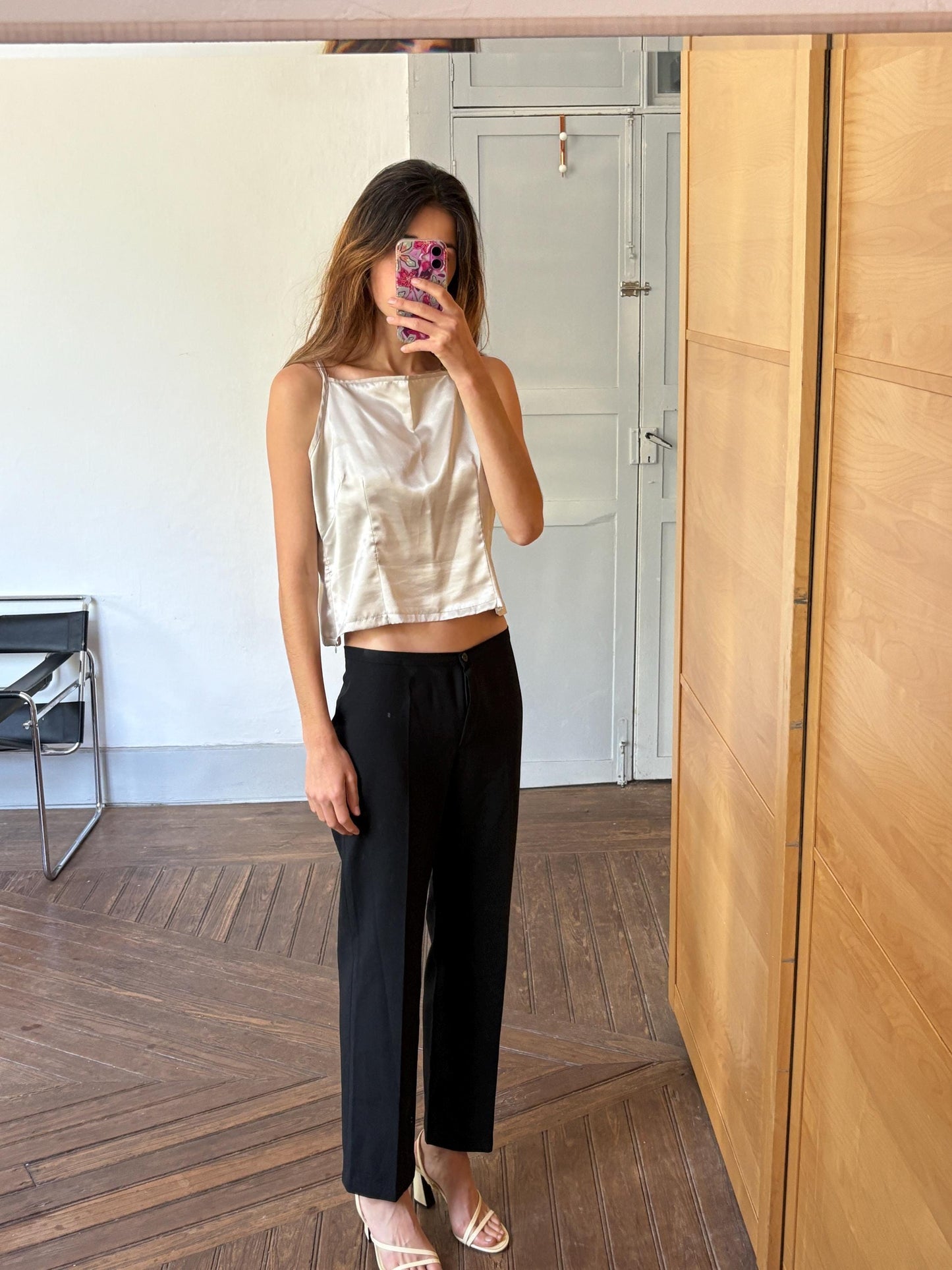 Vintage Fhertton Barcelona Satin Camisole – Designer Luxury Spanish Label – Champagne Gold Slip Top – Size L