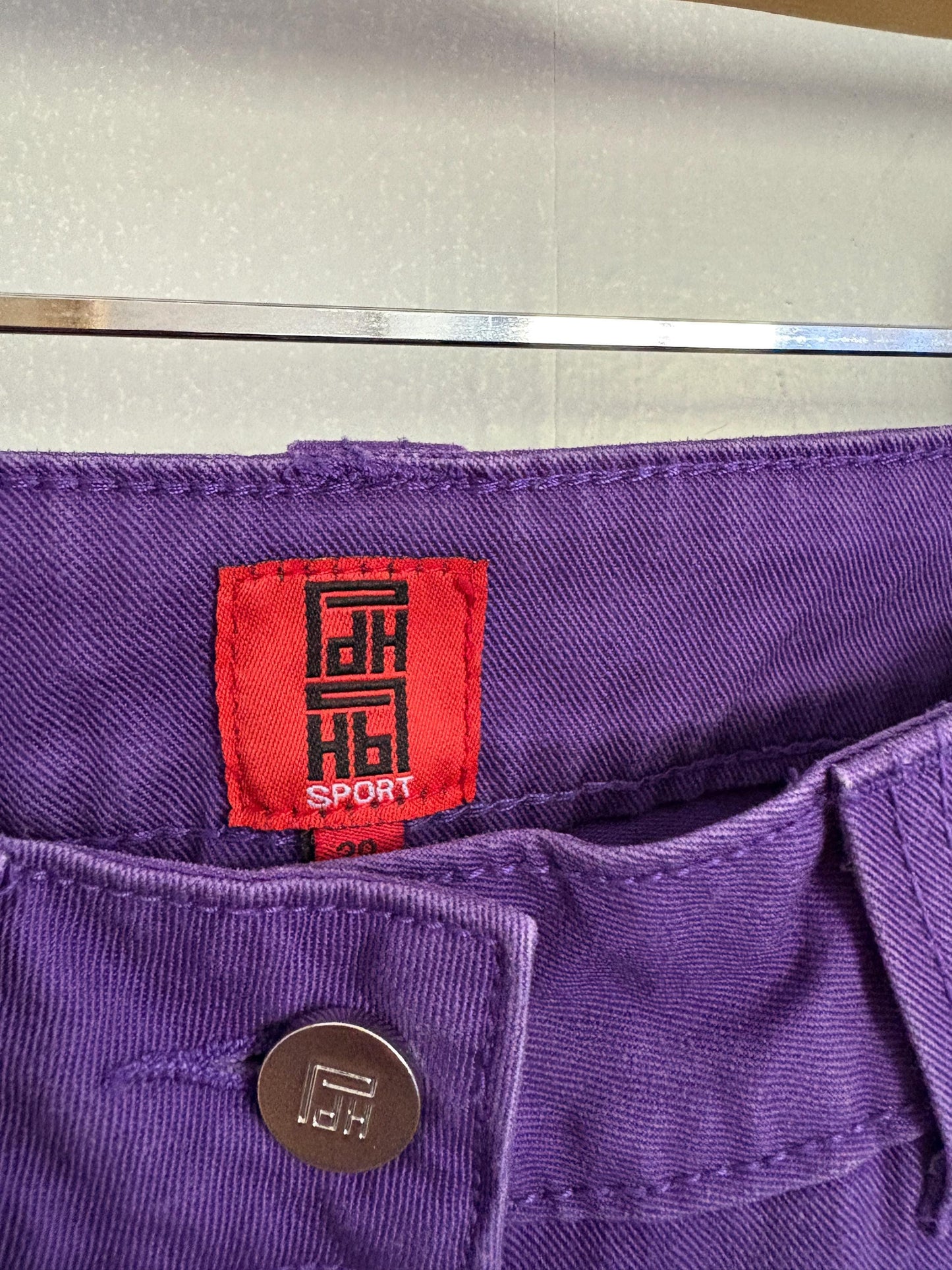 Vintage Pedro del Hierro Sport purple denim pants, Spanish designer jeans, low waist Y2K skinny fit, 90s sexy millennial style, Barbiecore,
