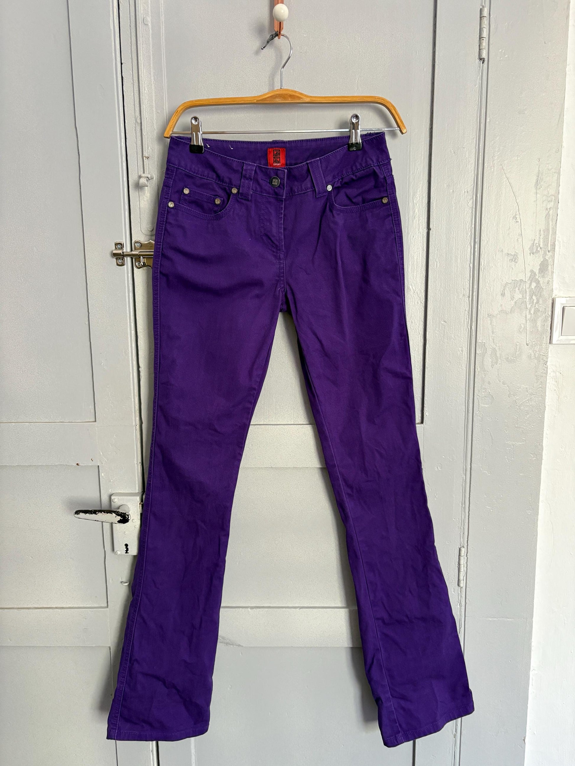 Vintage Pedro del Hierro Sport purple denim pants, Spanish designer jeans, low waist Y2K skinny fit, 90s sexy millennial style, Barbiecore,