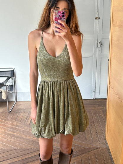 Vintage Gold Y2K Glitter Mini Dress — additional view 7