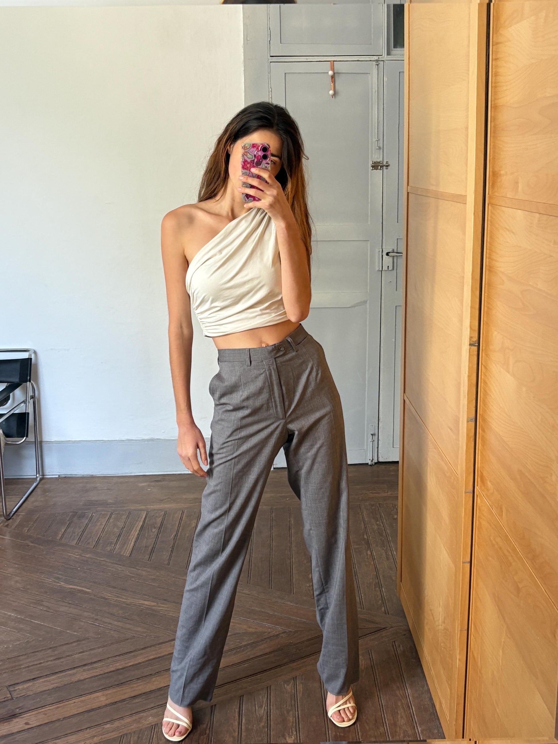 Vintage Grisby Barcelona High-Waisted Wool Trousers | Grey Wide-Leg Tailored Pants | Size S