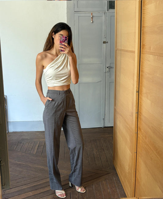 Vintage Grisby Barcelona High-Waisted Wool Trousers | Grey Wide-Leg Tailored Pants | Size S