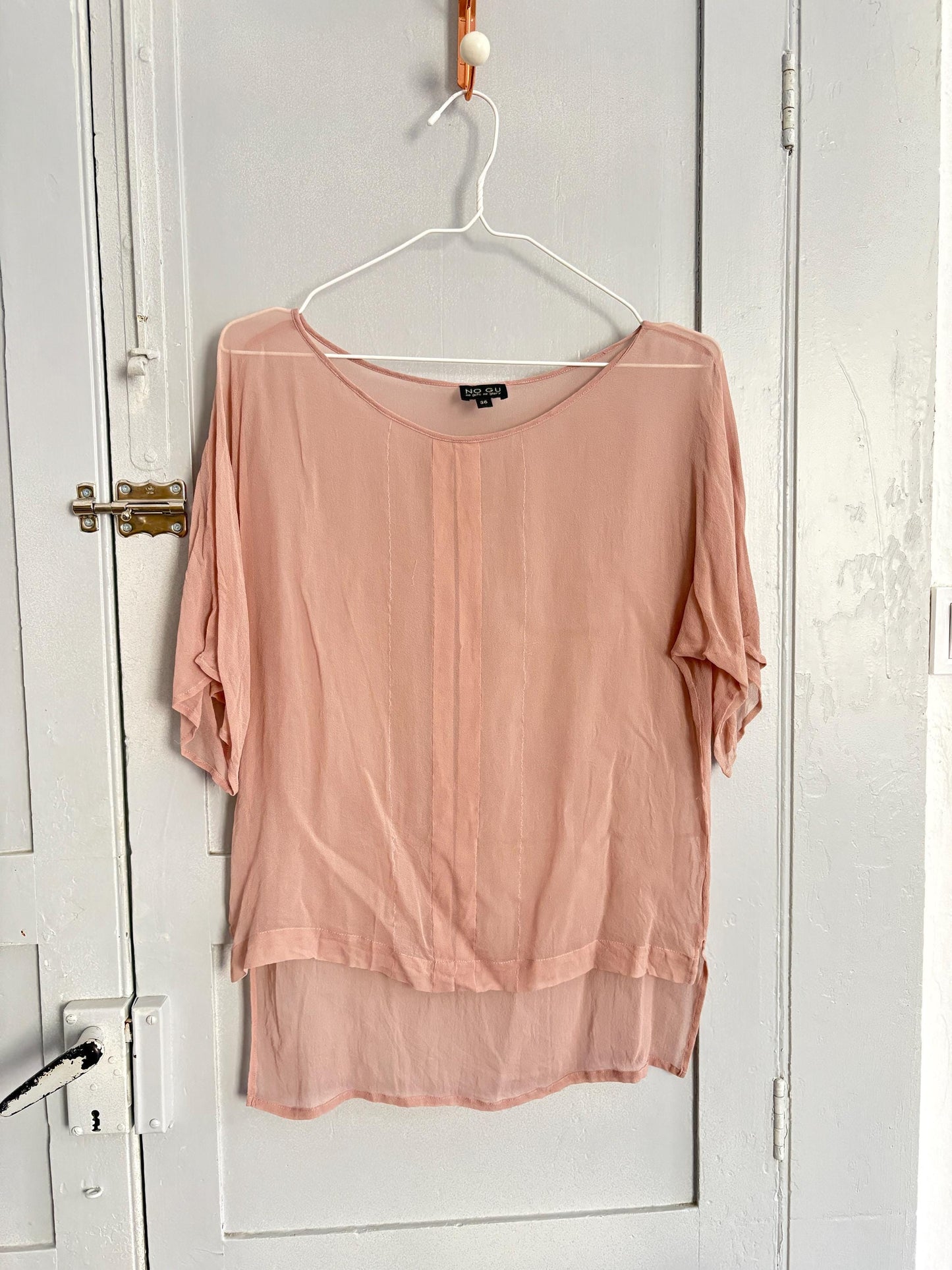 Vintage sheer powder pink woman shirt, Sexy see through camisole, Neutral natural colour t-shirt