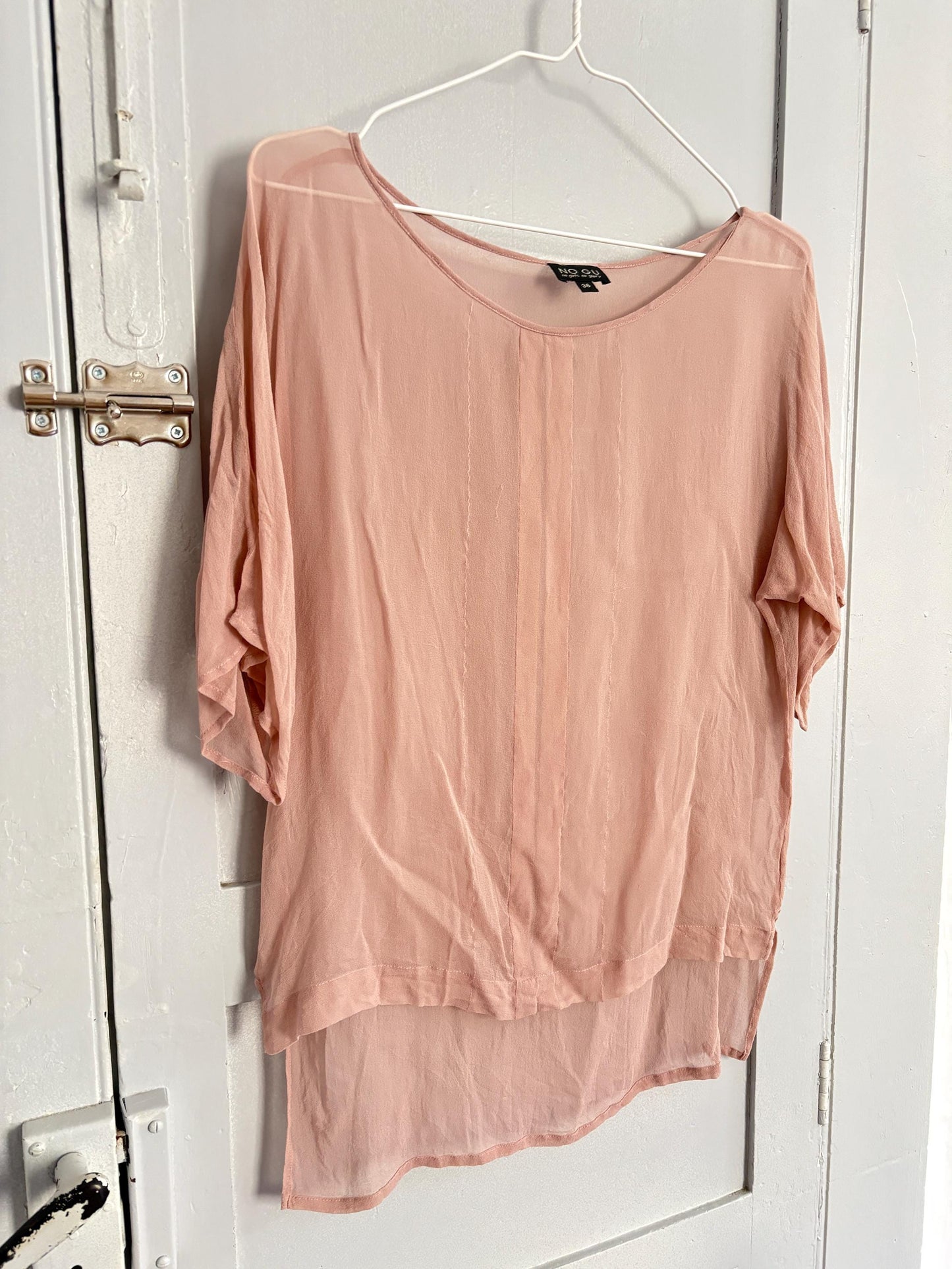 Vintage sheer powder pink woman shirt, Sexy see through camisole, Neutral natural colour t-shirt
