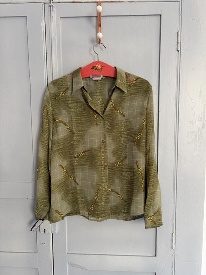 Vintage Green Bow Tie Blouse, 60s Retro Top