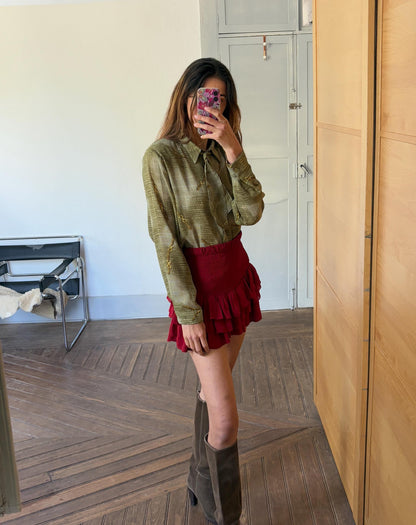 Vintage Green Bow Tie Blouse, 60s Retro Top
