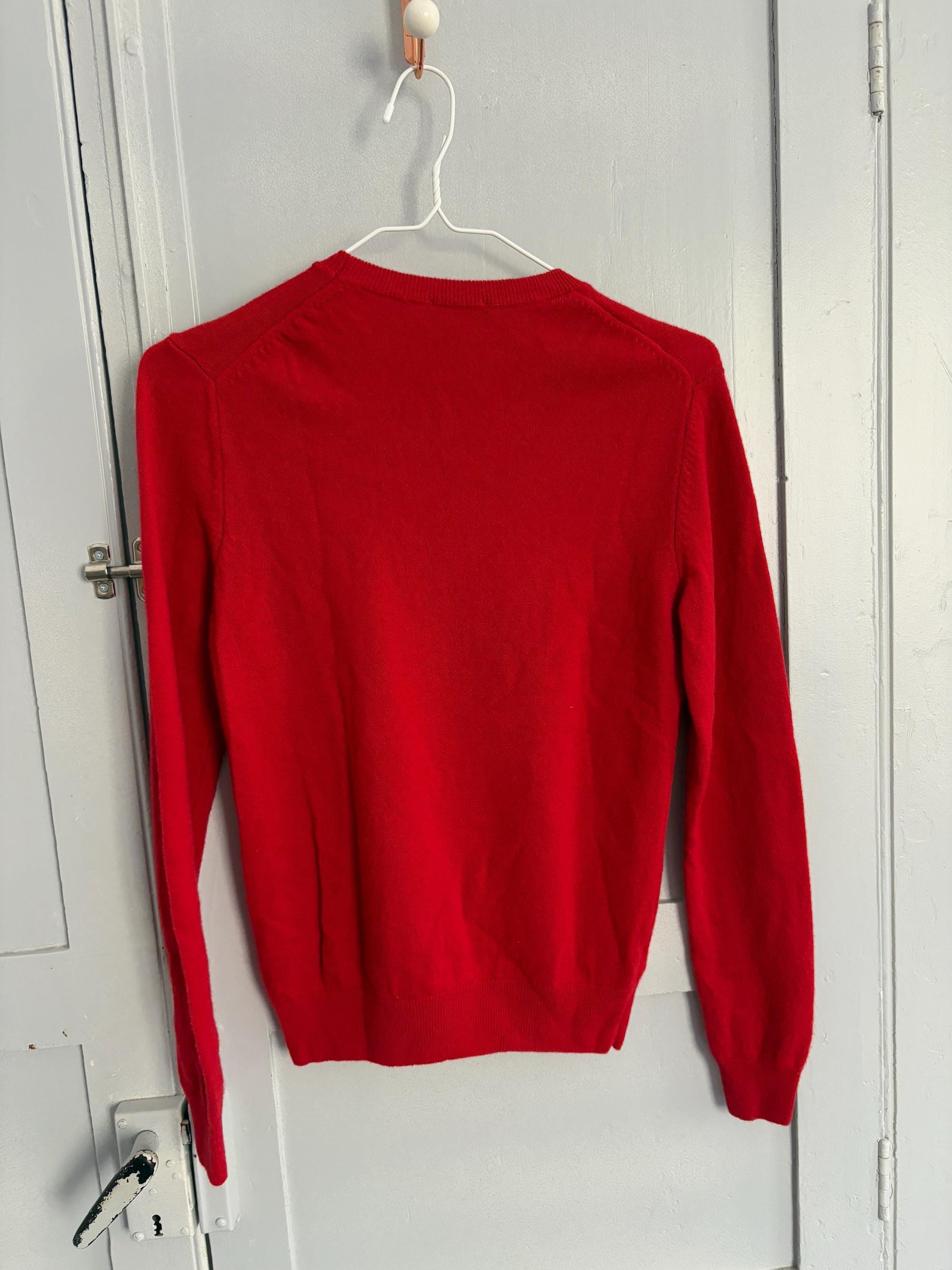Vintage 100 % wool vibrant red crew neck jumper, Soft long sleeve pullover, United colors of Benetton winter sweater, XS