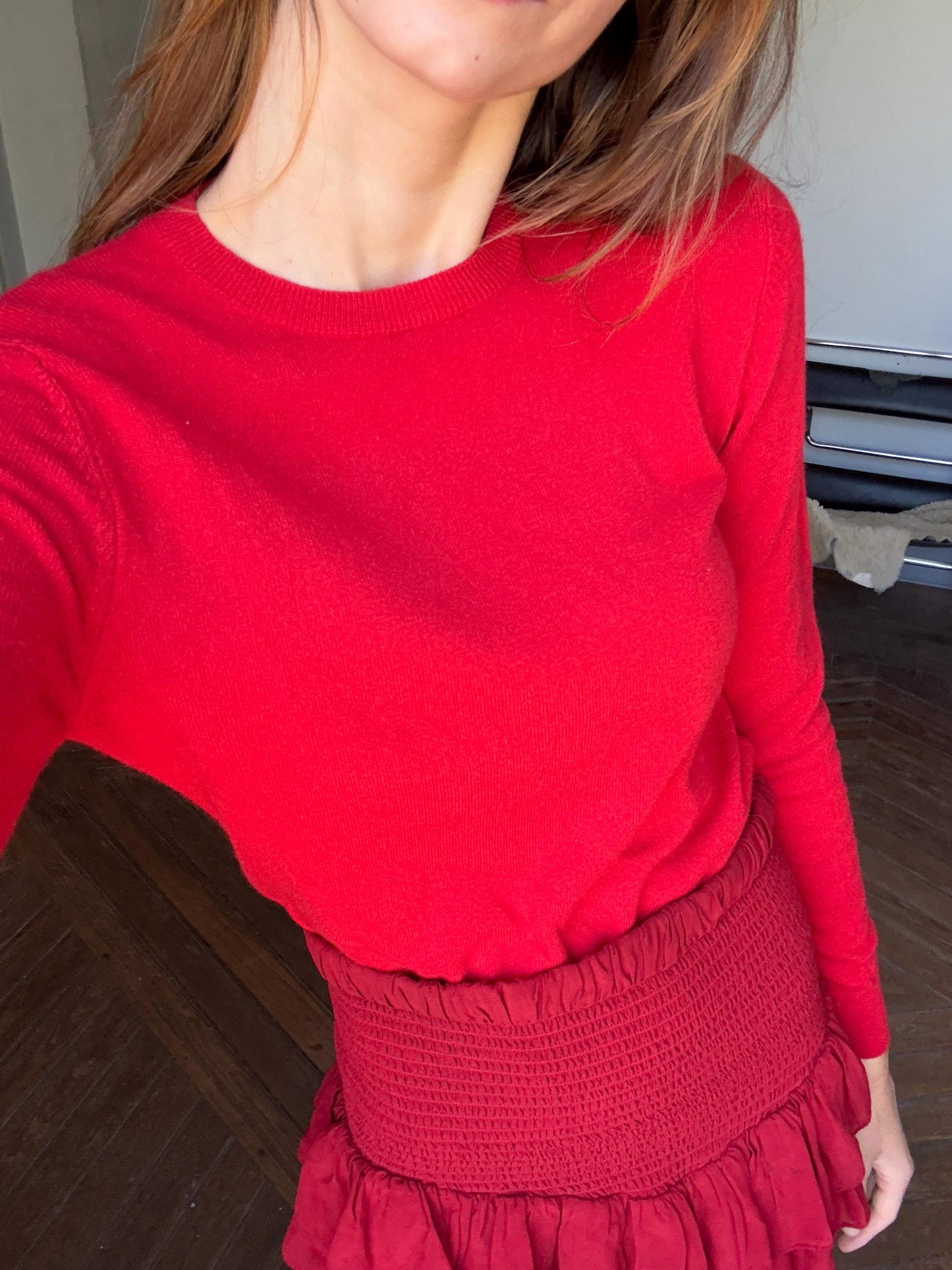 Vintage 100 % wool vibrant red crew neck jumper, Soft long sleeve pullover, United colors of Benetton winter sweater, XS
