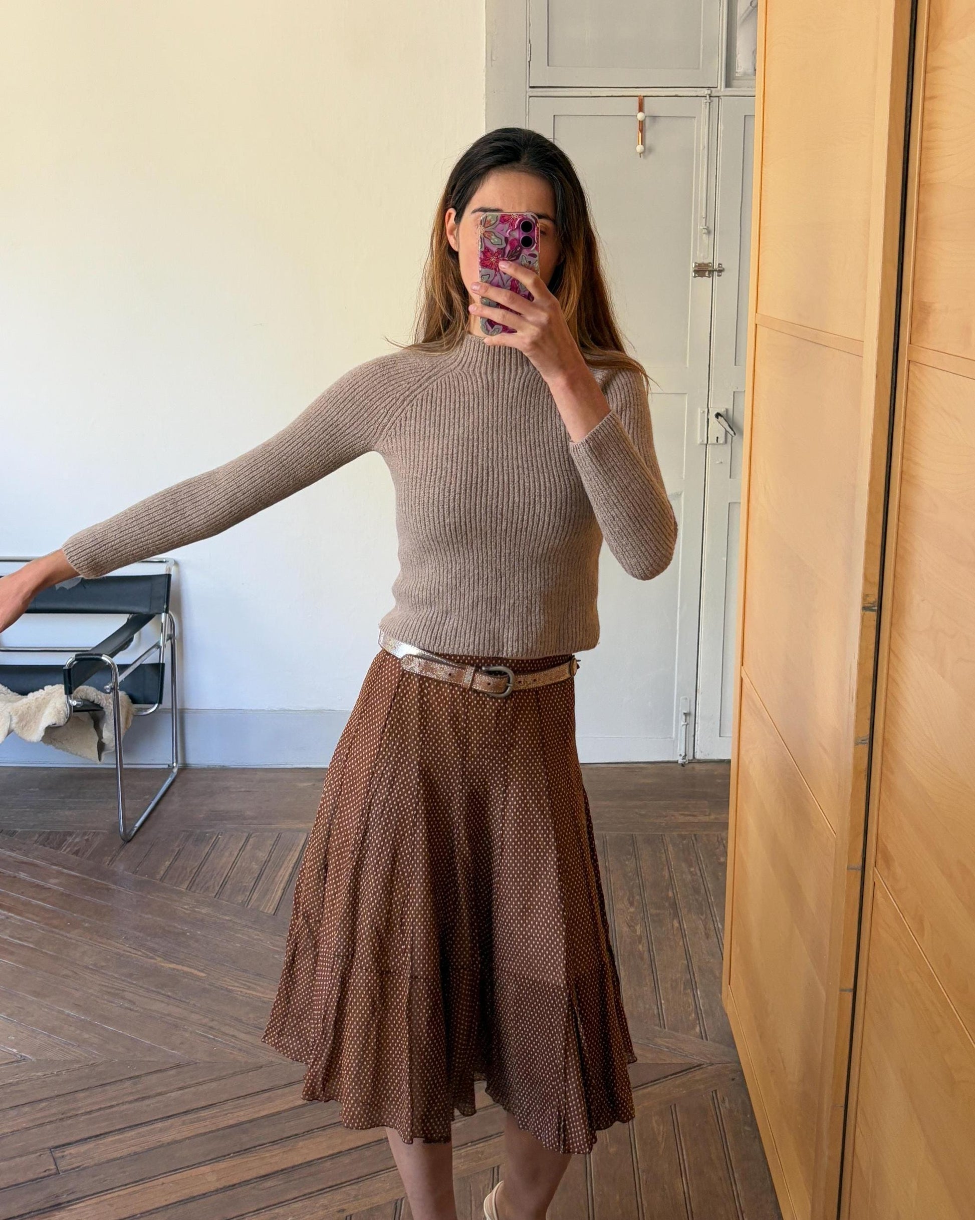 Ralph Lauren Vintage Wool Sweater – Neutral Ribbed Knit – Fitted XXS – Designer Minimalist Cozy Aesthetic