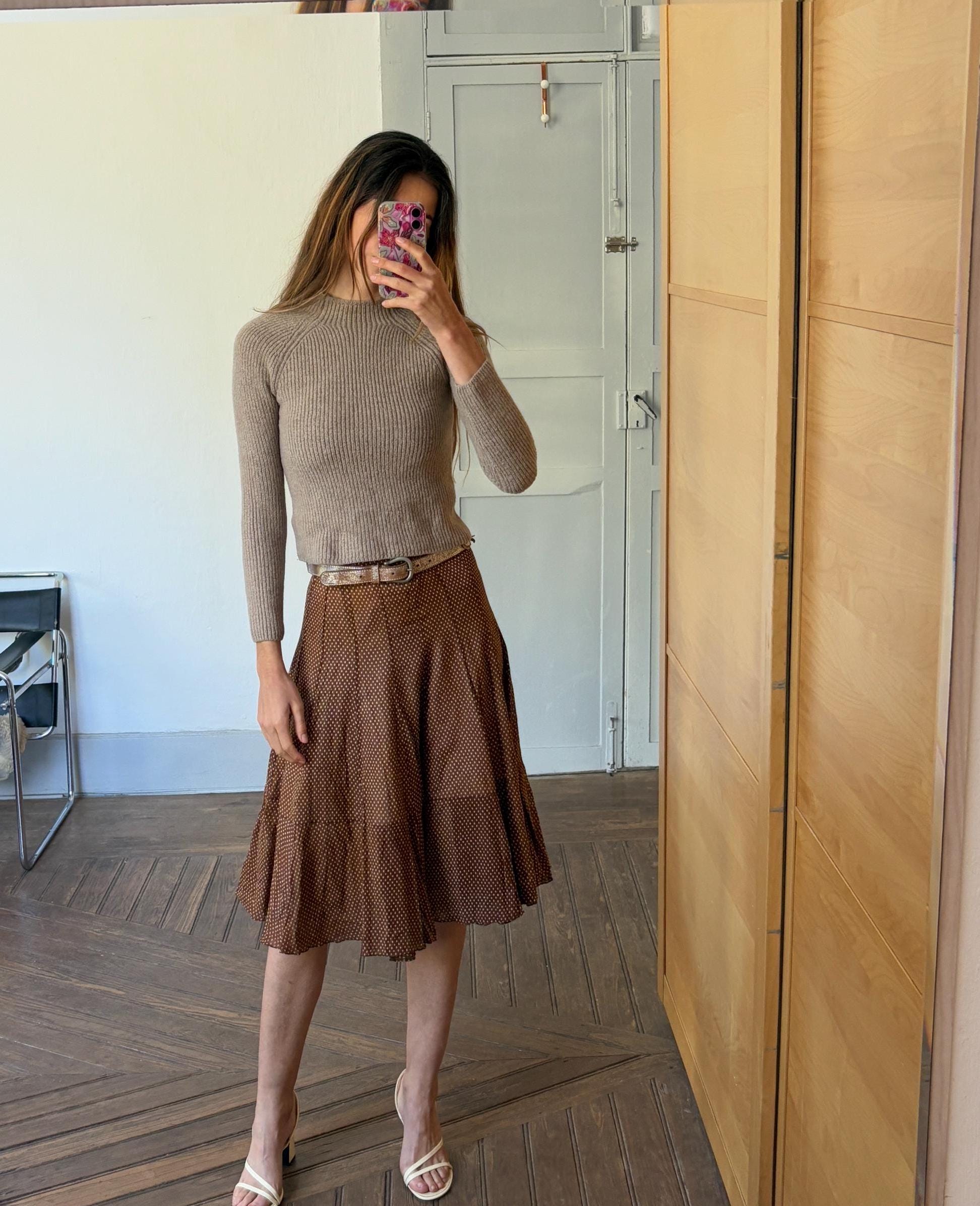 Ralph Lauren Vintage Wool Sweater – Neutral Ribbed Knit – Fitted XXS – Designer Minimalist Cozy Aesthetic