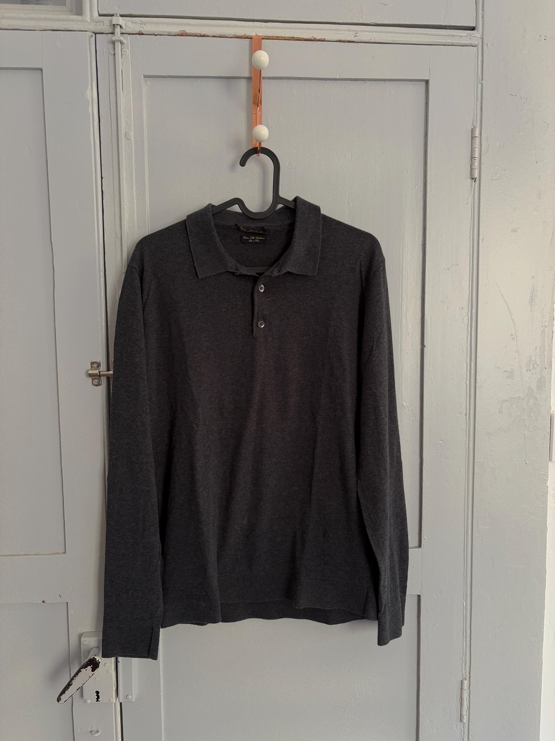 Vintage super soft cotton - silk - cashmere blend jersey, Luxury long sleeve shirt, Dark grey sweatshirt, Luxe winter Massimo Dutti shirt, S