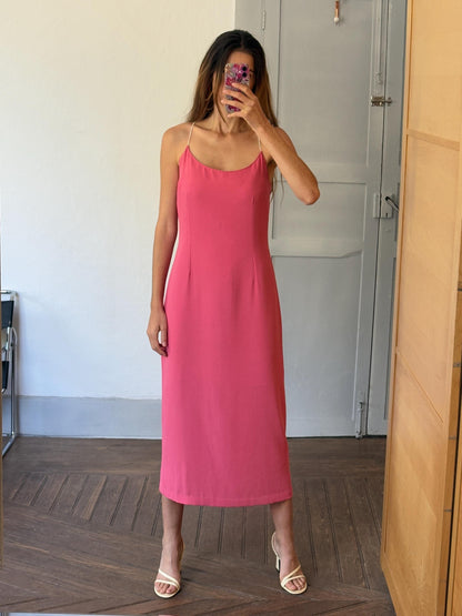 Vintage Mercedes Boza pink wedding guest dress, Sleeveless Summer Prom dress, Size L - XL