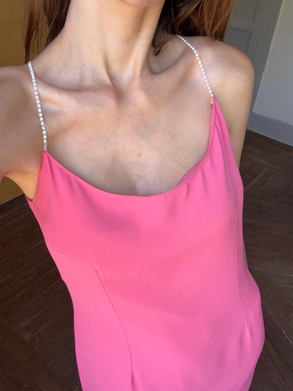 Vintage Mercedes Boza pink wedding guest dress, Sleeveless Summer Prom dress, Size L - XL