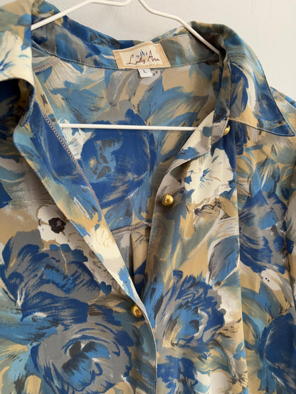 Vintage Floral Blouse in Blue Print — additional view 9