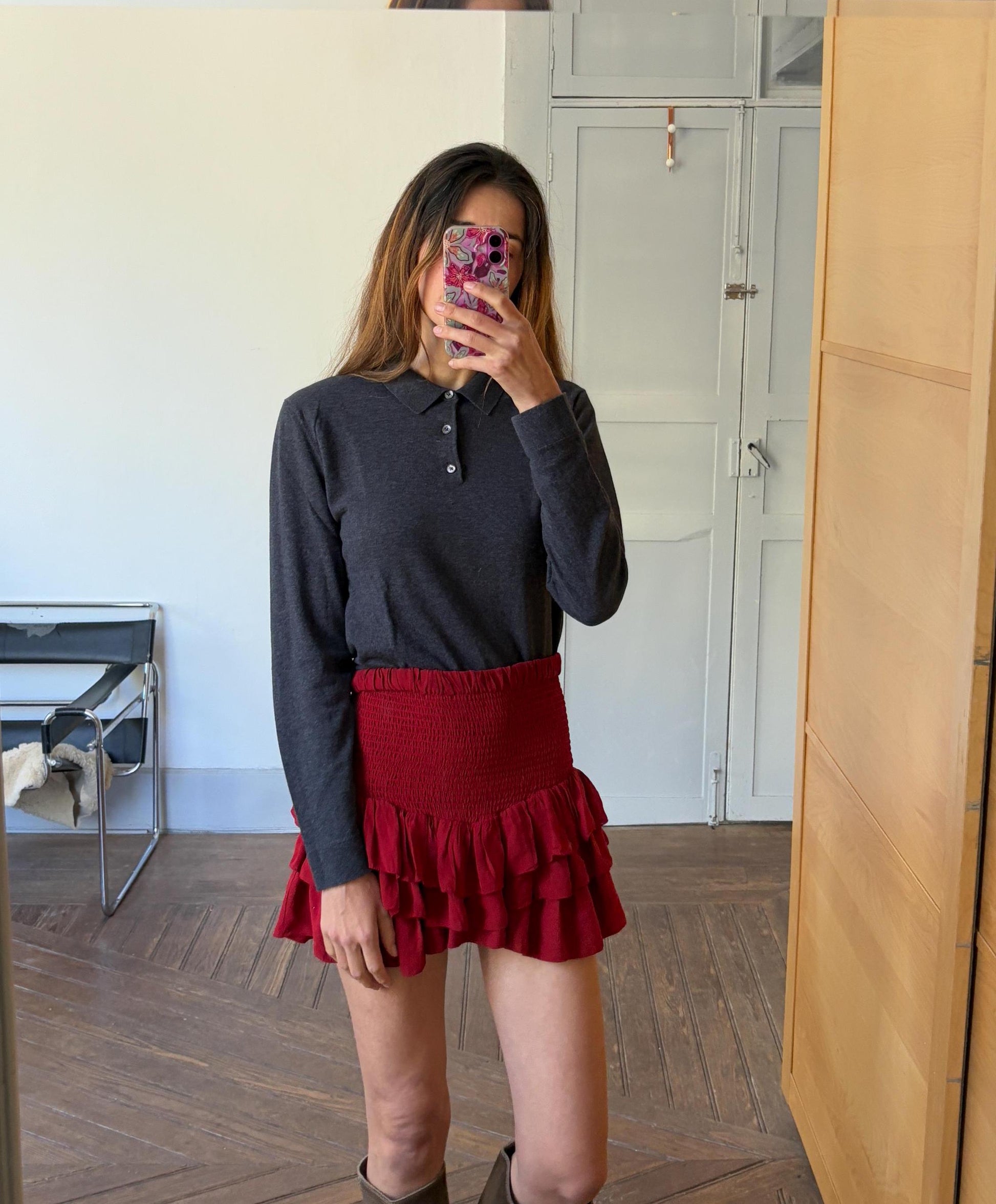 Vintage super soft cotton - silk - cashmere blend jersey, Luxury long sleeve shirt, Dark grey sweatshirt, Luxe winter Massimo Dutti shirt, S