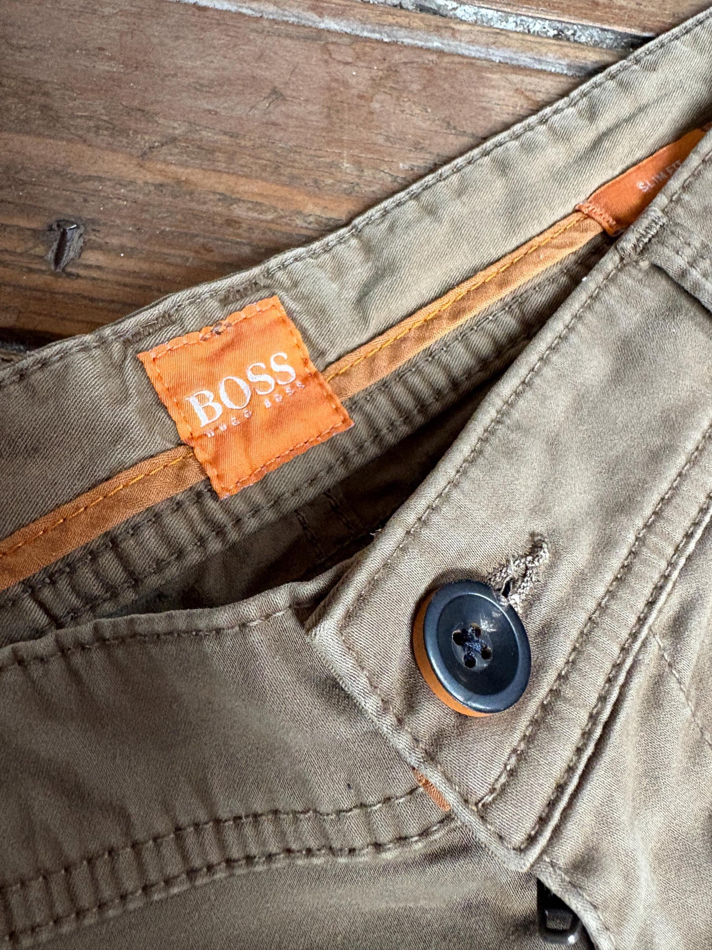 vintage Hugo Boss trousers brown cotton pants BOSS Orange straight leg smart casual tailored menswear EU 44 US 34
