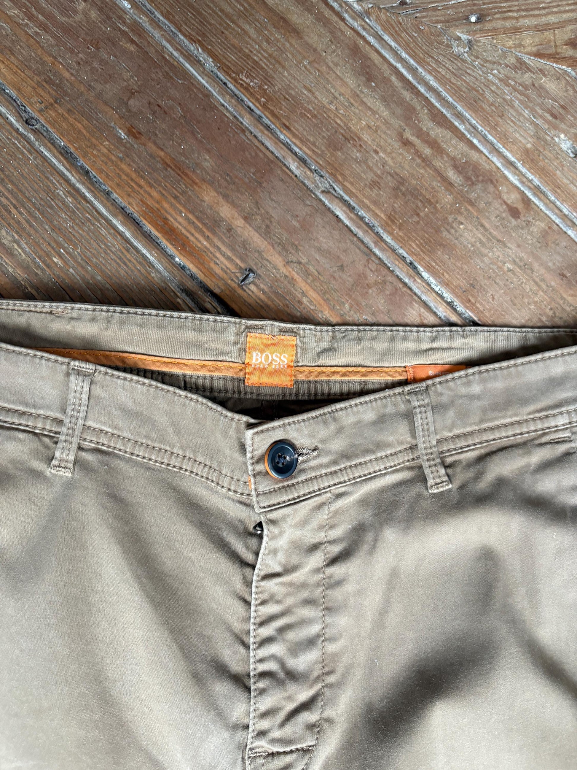 vintage Hugo Boss trousers brown cotton pants BOSS Orange straight leg smart casual tailored menswear EU 44 US 34
