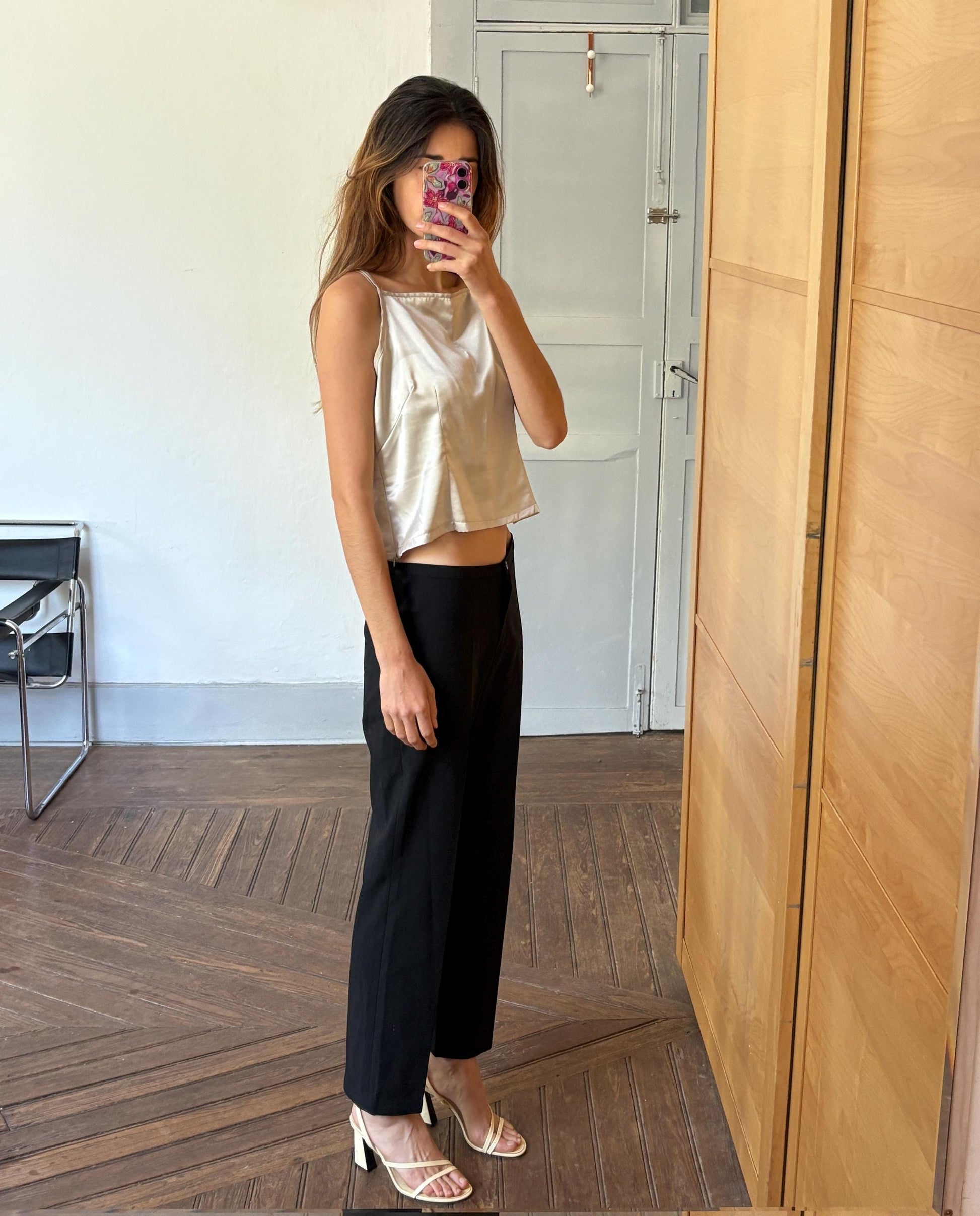 Vintage Black Wide-Leg Trousers by HDFM – Classic 90s Minimalist Officewear – High Waist Size M