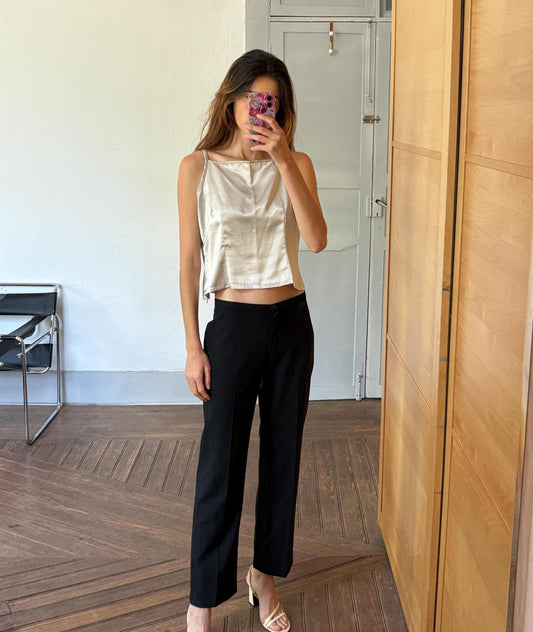 Vintage Black Wide-Leg Trousers by HDFM – Classic 90s Minimalist Officewear – High Waist Size M