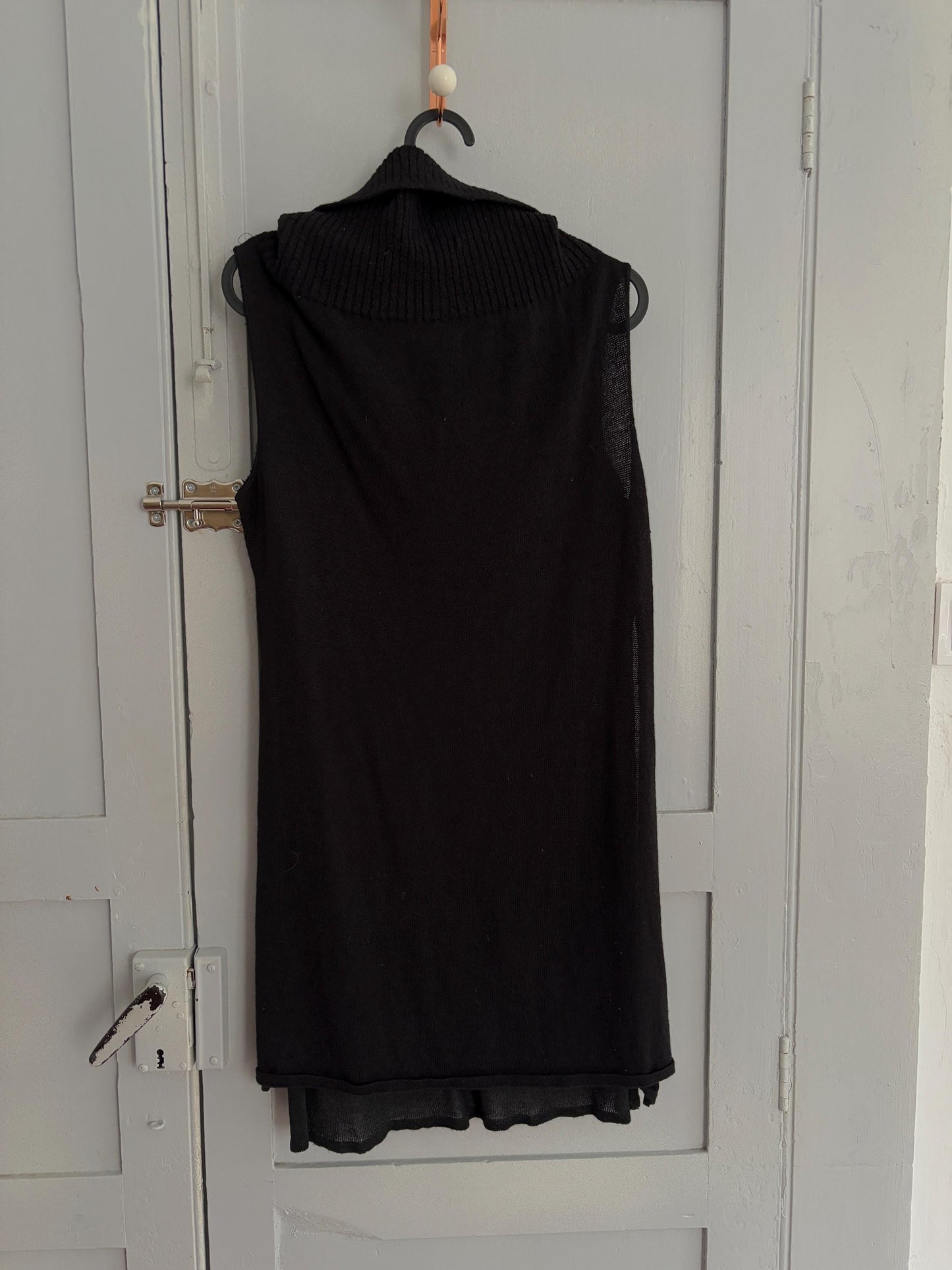 Vintage Black Sarah Pacini Turtleneck Tunic Top – Minimalist High Neck Wool Blend – Layered Sheer Mini Dress Look