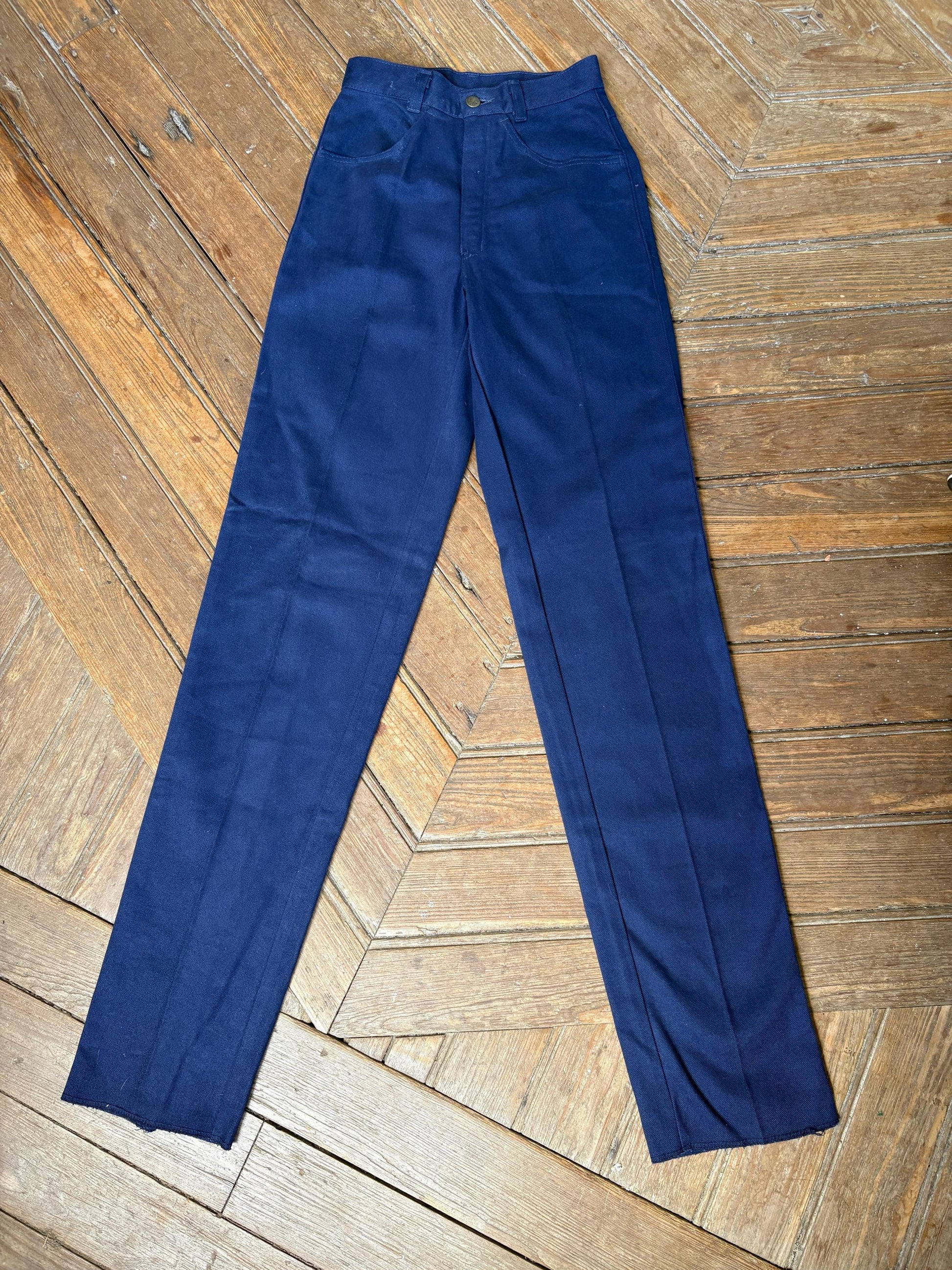 Vintage Original Tweans Dark Blue Cotton Trousers – High-Waisted Workwear Pants