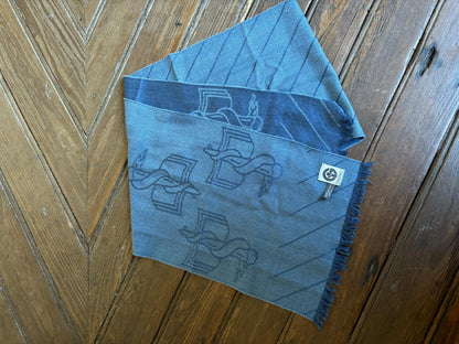Vintage Blue Silk Cashmere Scarf with Apothecary Symbol