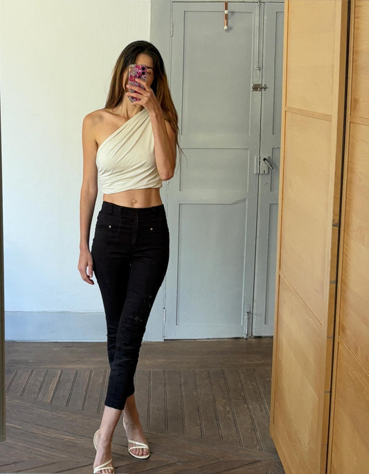 Vintage black Carolina Herrera pants, Mid waist skinny jeans, Luxury Spanish designer trousers, XS - S