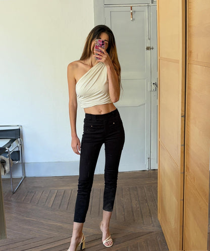 Black Vintage Carolina Herrera Skinny Jeans, Mid Waist Trousers XS-S