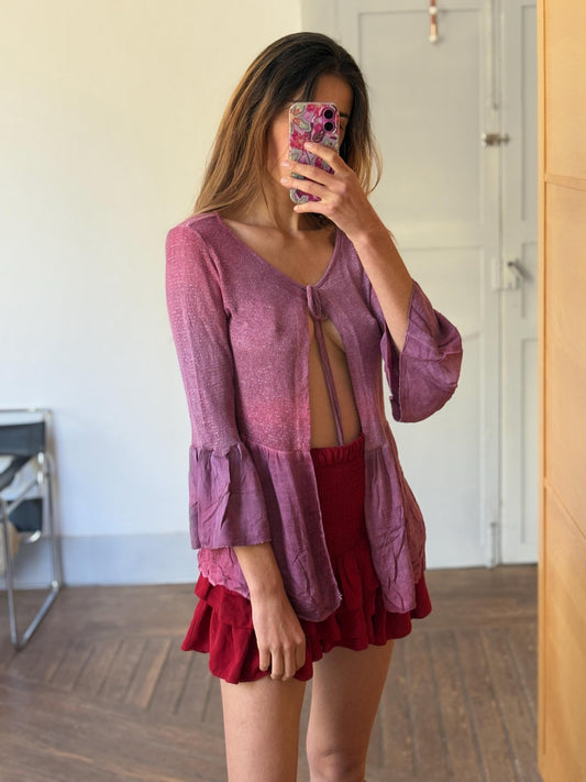 Vintage Italian made pink summer Vest, Chic romantic cardigan, Vintage cotton summer gilet, Y2K retro 90s aesthetic clothing, Size S