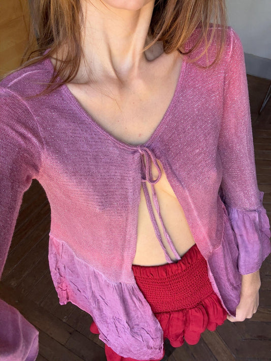Vintage Glitter Knit Tie Top – Made in Italy – Pink & Purple Tones (Size S)