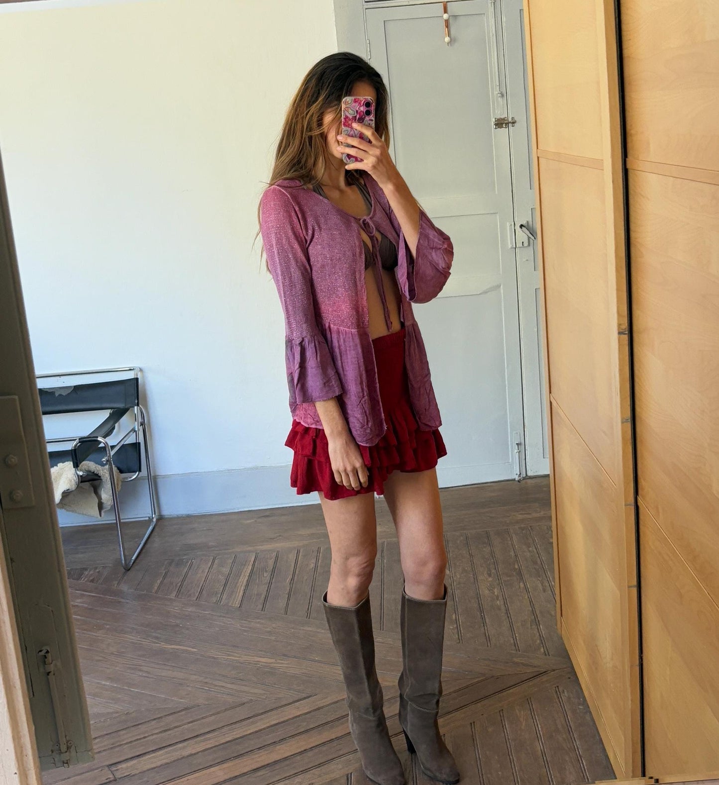 Vintage Glitter Knit Tie Top – Made in Italy – Pink & Purple Tones (Size S)