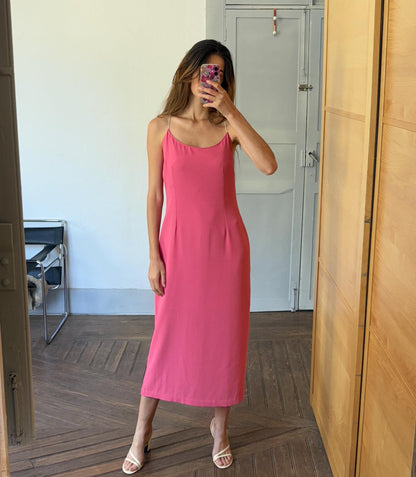 Vintage Mercedes Boza pink wedding guest dress, Sleeveless Summer Prom dress, Size L - XL