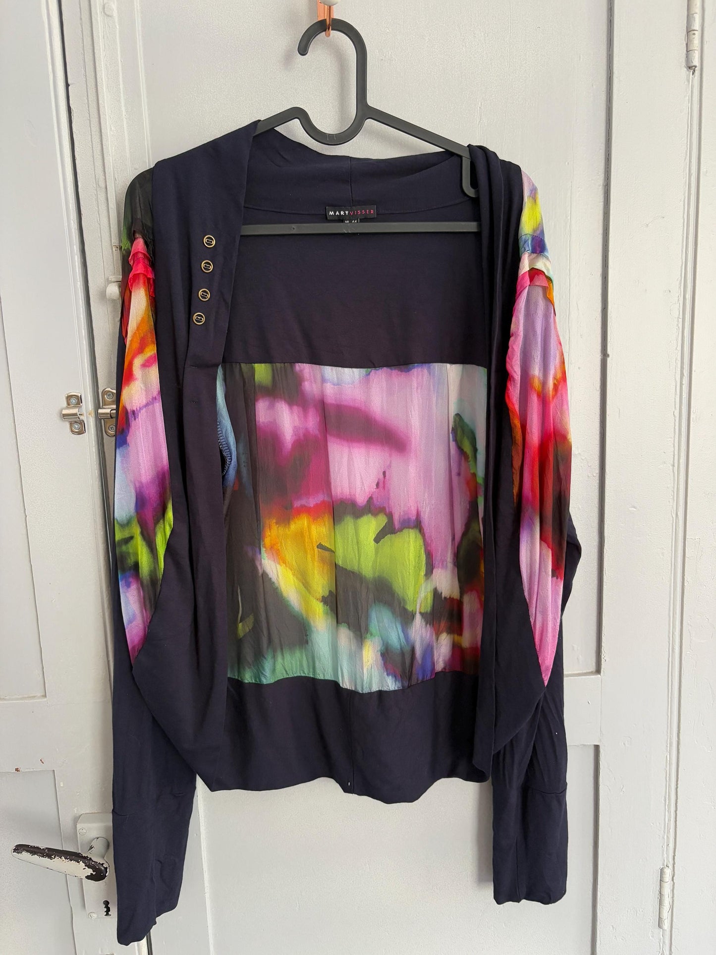 Vintage Mart Visser silk vest, Luxury designer cardigan, Lightweight summer colourful branded vest