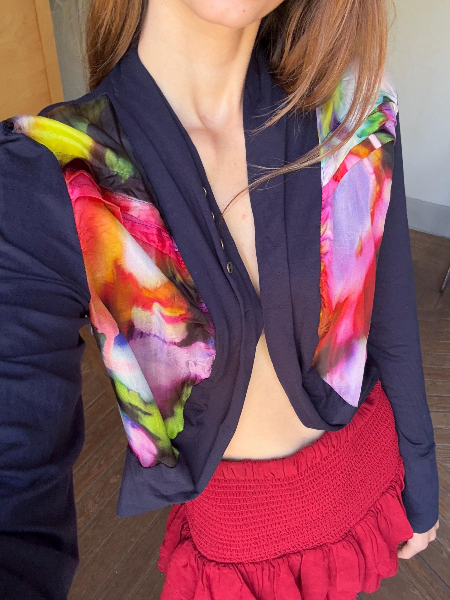 Vintage Mart Visser silk vest, Luxury designer cardigan, Lightweight summer colourful branded vest