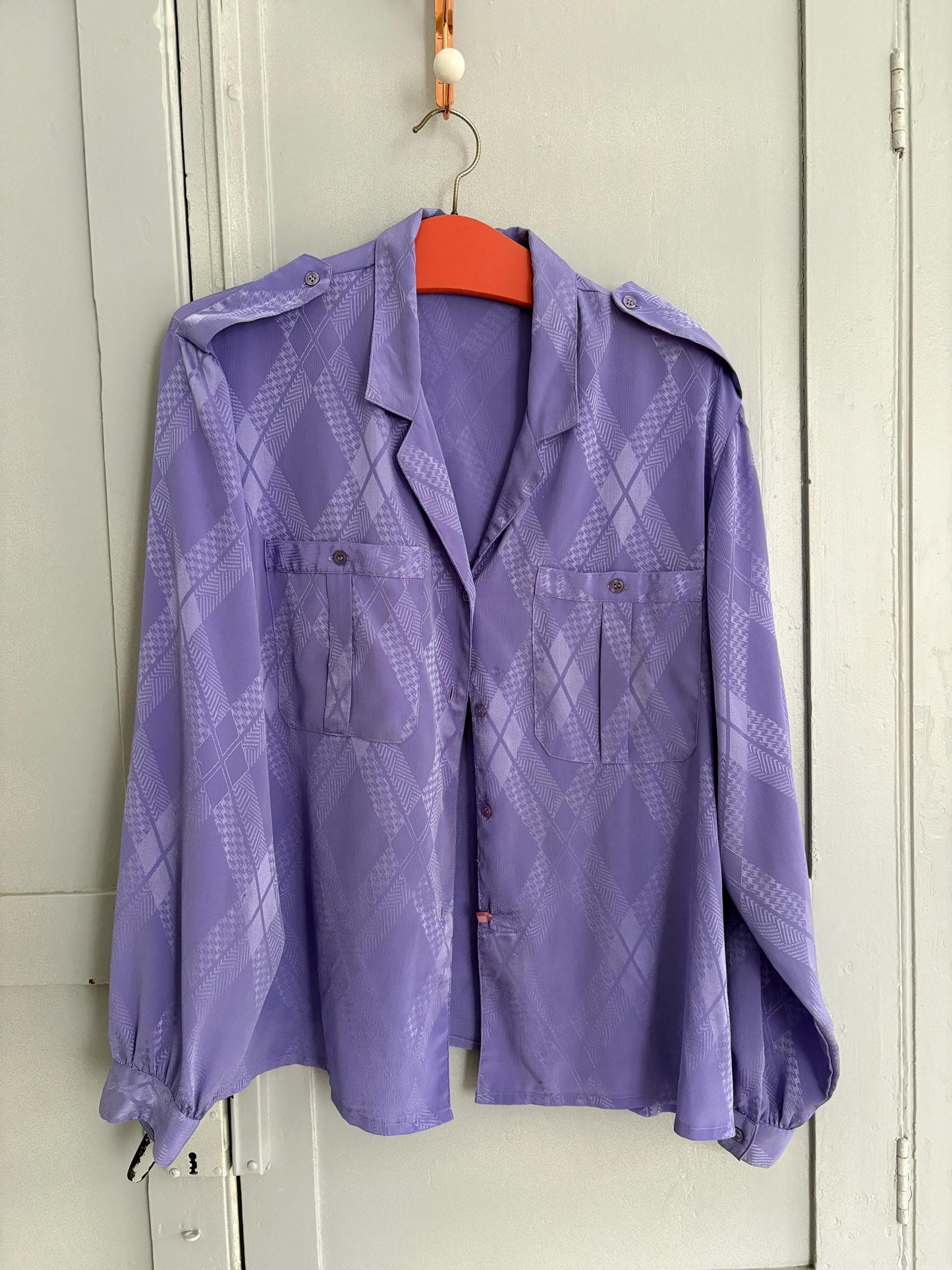 Vintage Satin-Like Purple Button-Down Shirt – Y2K Oversized & Elegant