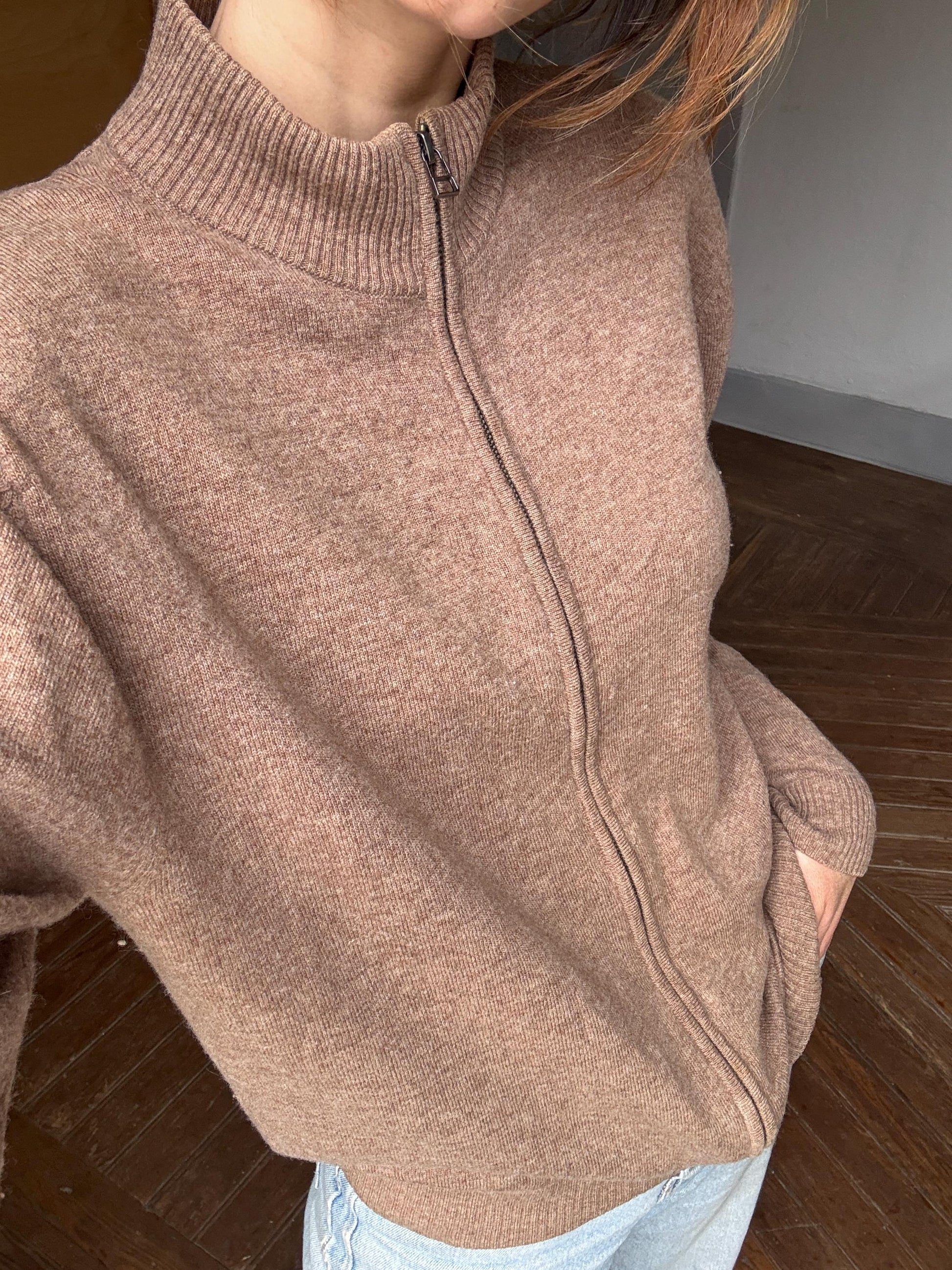 Vintage 100% Lambswool Zip-Up Cardigan – Soft & Timeless