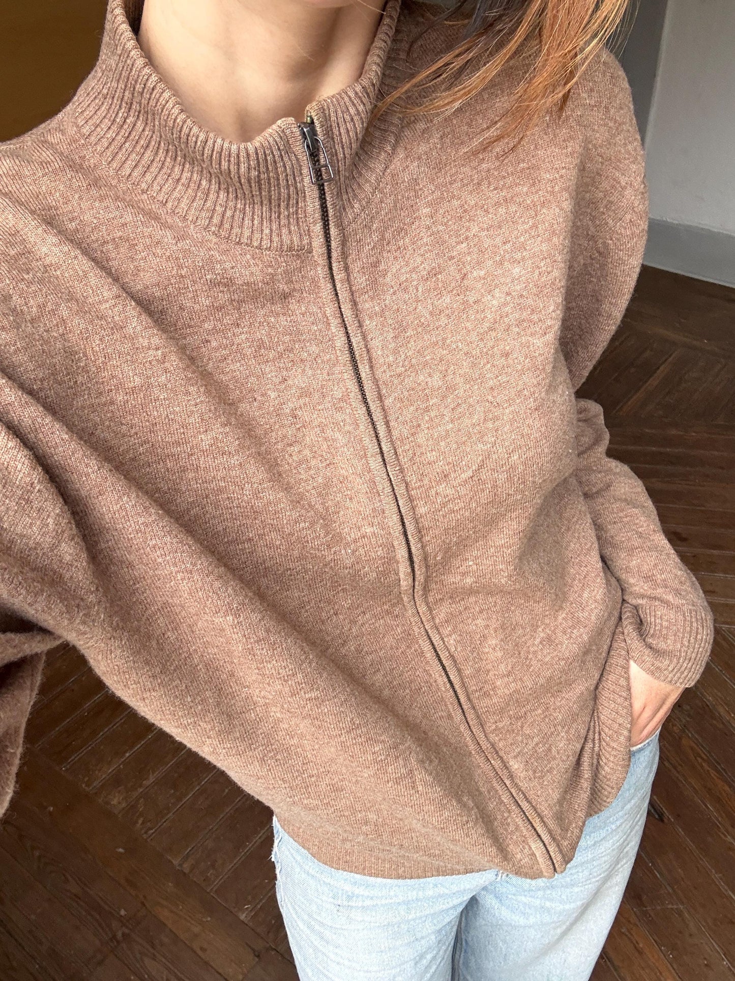 Vintage 100% Lambswool Zip-Up Cardigan – Soft & Timeless