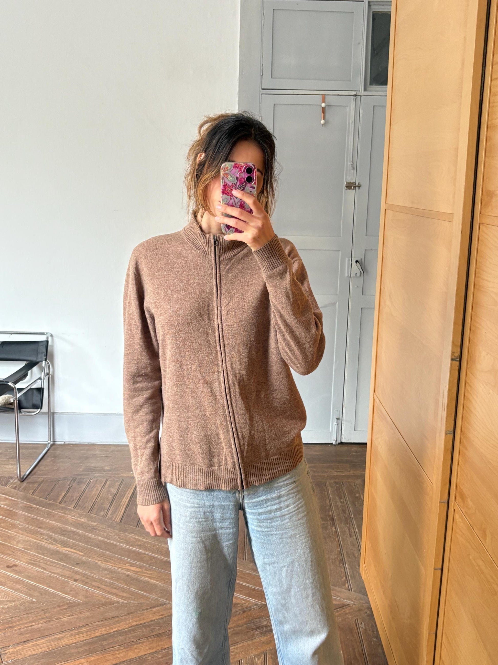 Vintage 100% Lambswool Zip-Up Cardigan – Soft & Timeless