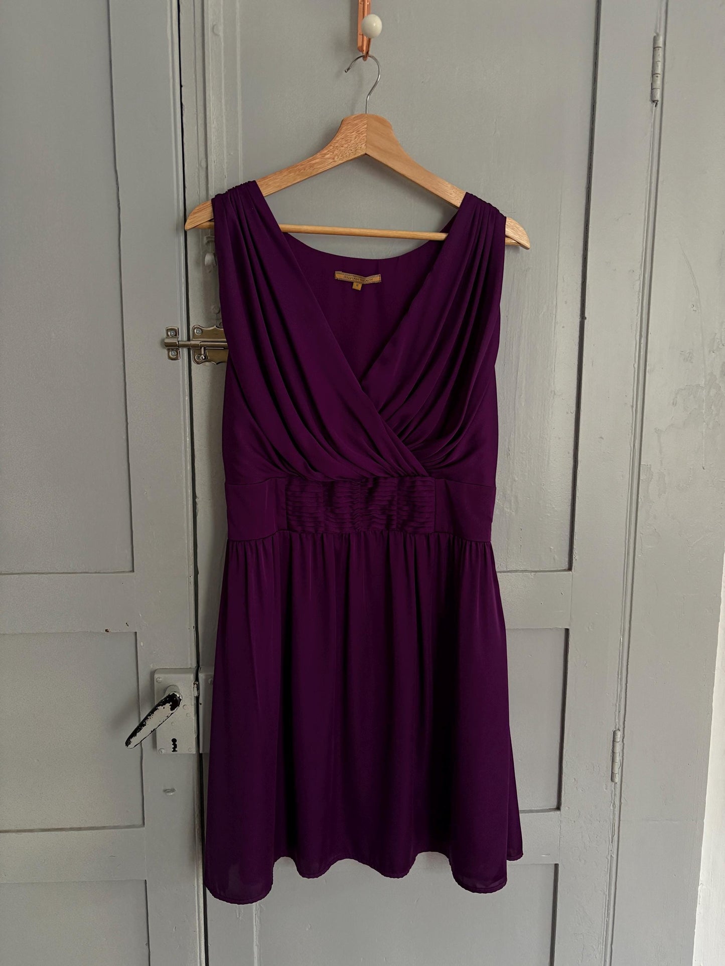 Vintage Silvian Heach Purple Formal Dress Elegant Draped Sleeveless Evening Mini Dress Party Cocktail Chic Retro 90s Y2K Aesthetic