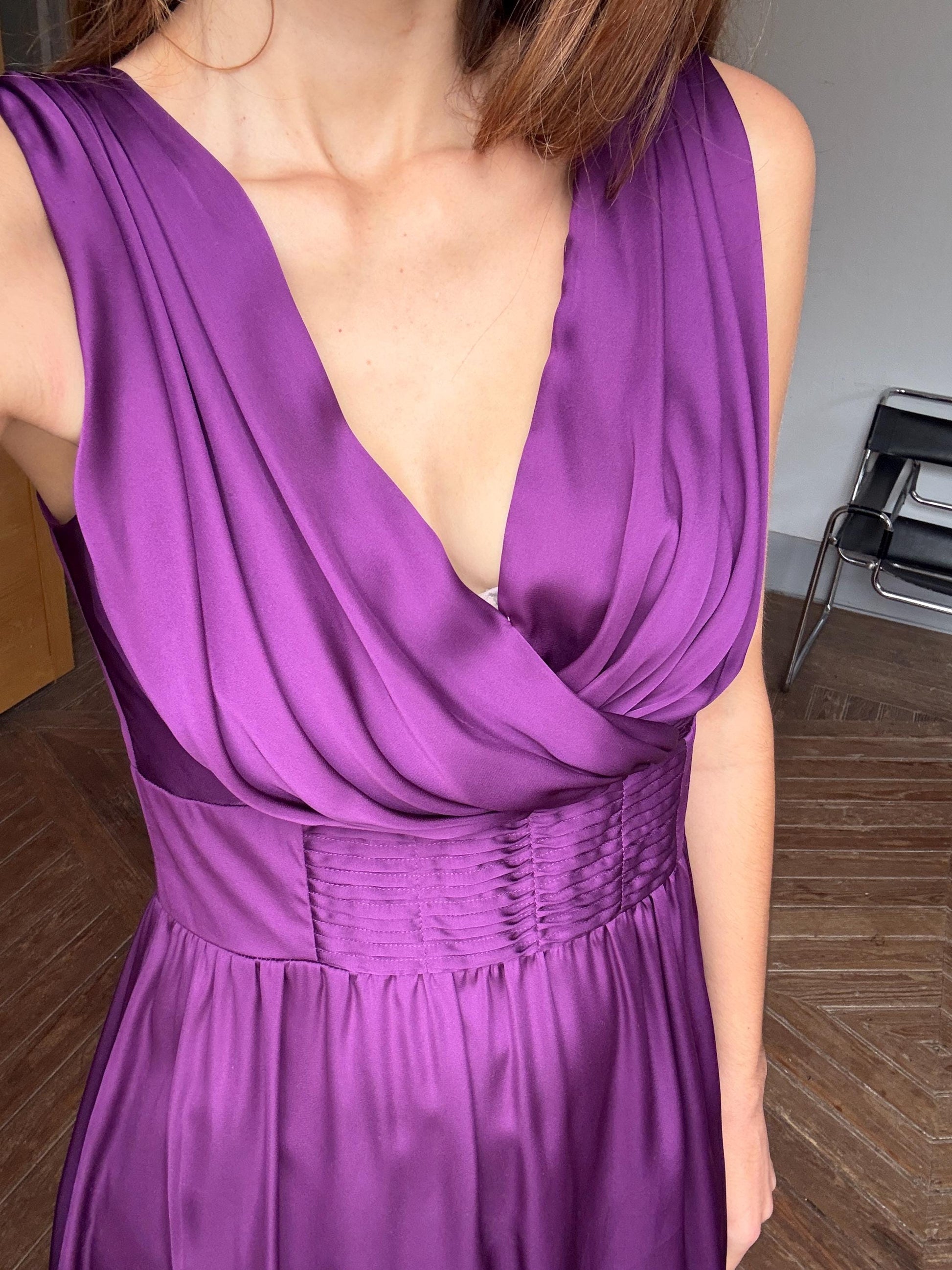 Vintage Silvian Heach Purple Formal Dress Elegant Draped Sleeveless Evening Mini Dress Party Cocktail Chic Retro 90s Y2K Aesthetic