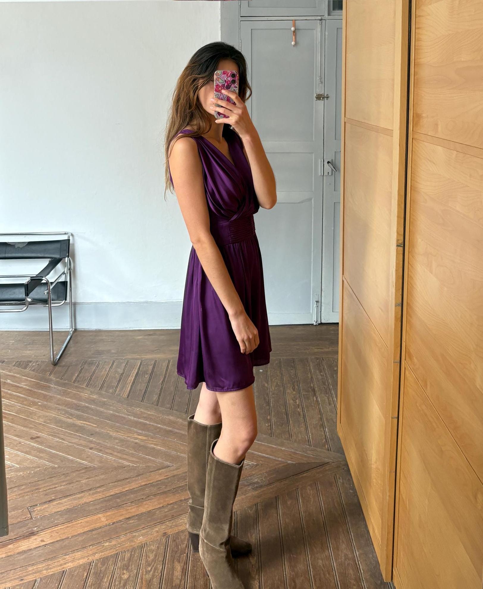 Vintage Silvian Heach Purple Formal Dress Elegant Draped Sleeveless Evening Mini Dress Party Cocktail Chic Retro 90s Y2K Aesthetic